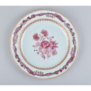 Four Chinese Famille Rose Rocaille And Scrolls Plates. Qianlong