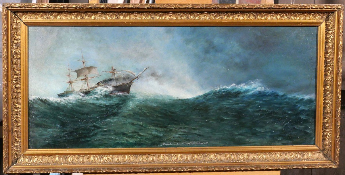 19th Century Spanish School, Transatlantic Mail Boat In 1859, Painting, Spain, Cadiz-photo-2