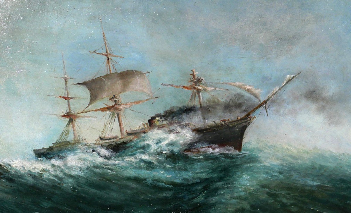 19th Century Spanish School, Transatlantic Mail Boat In 1859, Painting, Spain, Cadiz-photo-1
