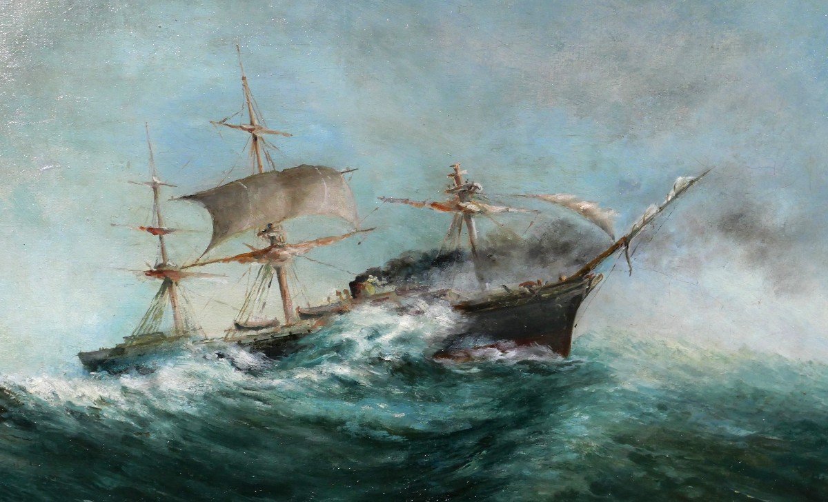 Ecole espagnole du 19e siècle, Bateau Postal Transatlantique En 1859, Tableau, Espagne, Cadiz-photo-1