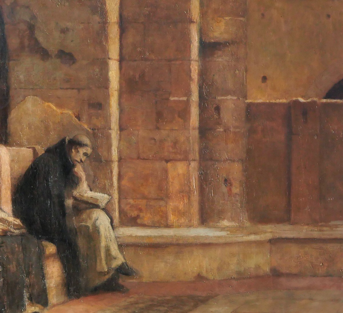 Gustave Larée 1867-1940 Moines en méditation, grand tableau, 1907-photo-3