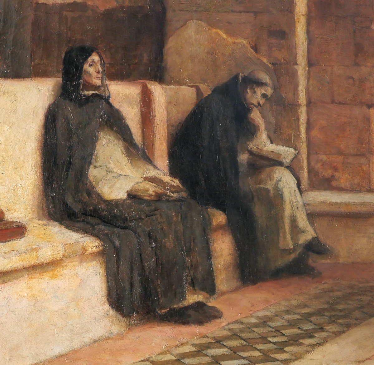 Gustave Larée 1867-1940 Moines en méditation, grand tableau, 1907-photo-5