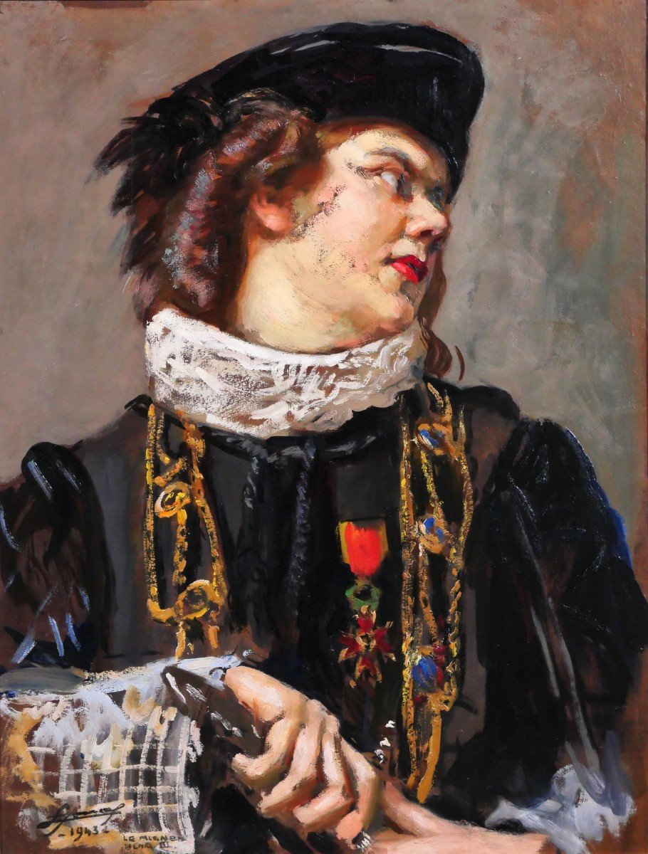 Lucien JONAS 1880-1947, Portrait d'un "mignon" d'Henri III, tableau, 1943
