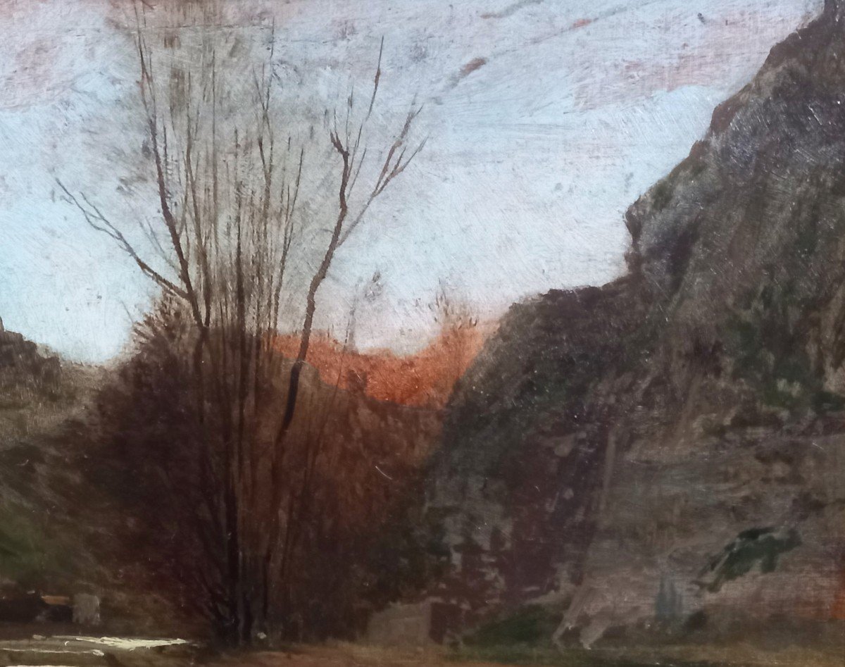 Jean-Charles MERCIER 1832-1909 Paysage à la rivière, effet du soir, tableau, vers 1890-1900-photo-2