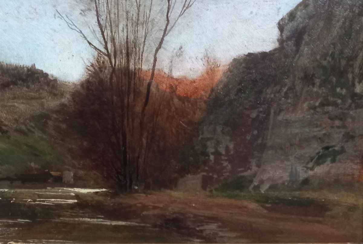 Jean-Charles MERCIER 1832-1909 Paysage à la rivière, effet du soir, tableau, vers 1890-1900-photo-3