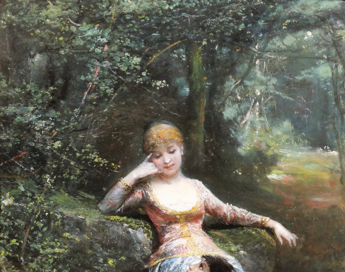 Pierre Marie Beyle (1838-1902), Att. à, Gallant Scene In The Forest, Painting, Circa 1870-photo-3