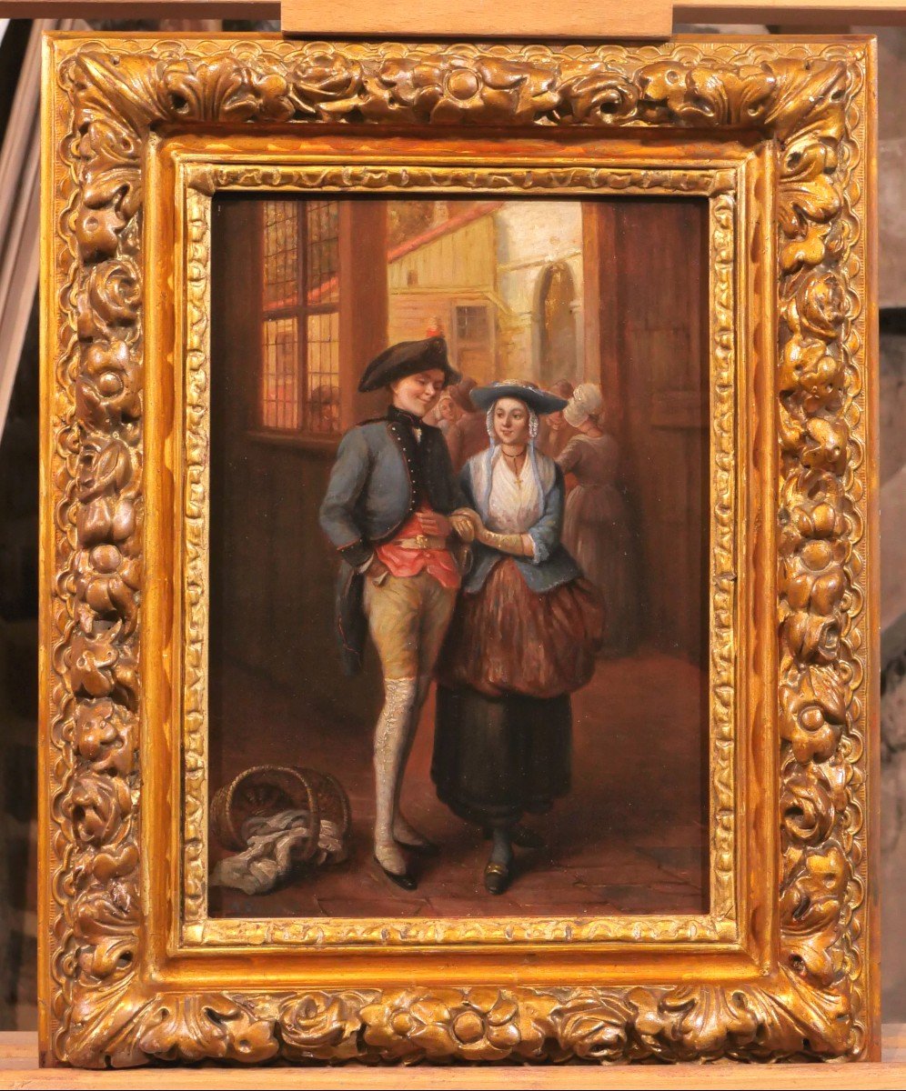 A. Durand, 19th Century, Portrait Of A Loving Couple, Painting Circa 1850-photo-2