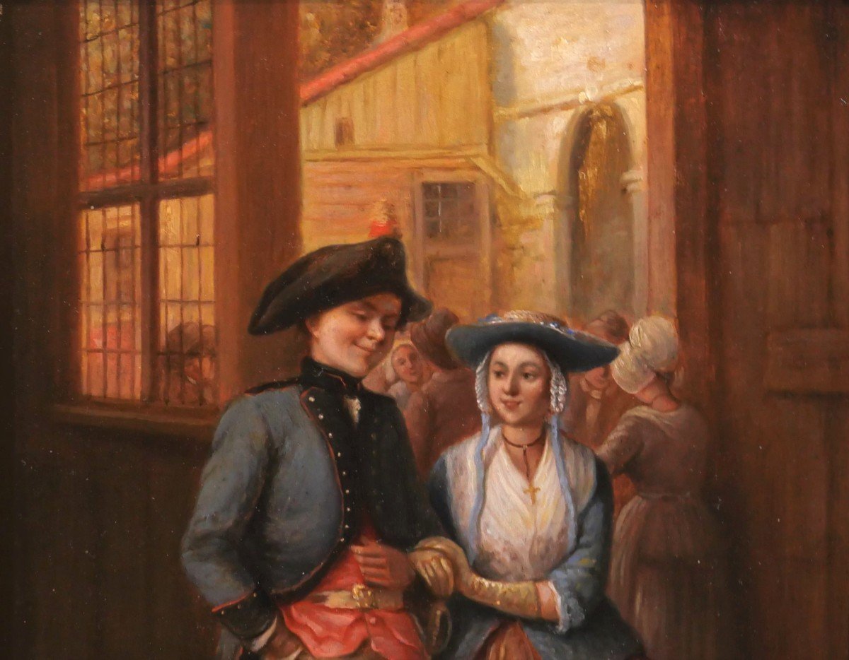 A. Durand, 19th Century, Portrait Of A Loving Couple, Painting Circa 1850-photo-3