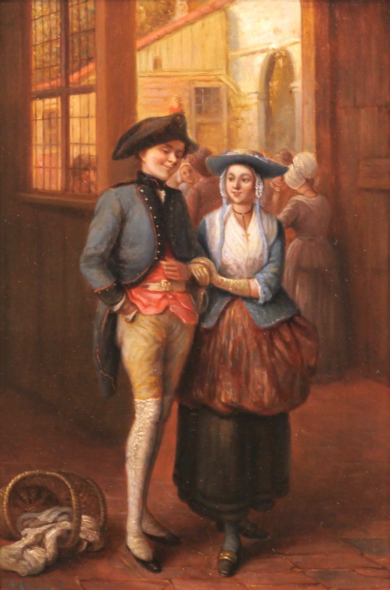 A. Durand, 19th Century, Portrait Of A Loving Couple, Painting Circa 1850