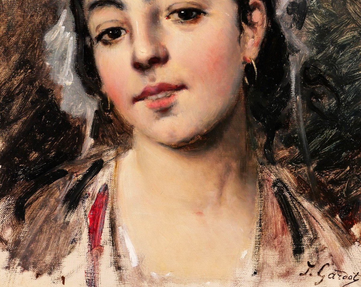 Jules Gardot, Portrait Of A Young Woman, Painting, Circa 1870-photo-4