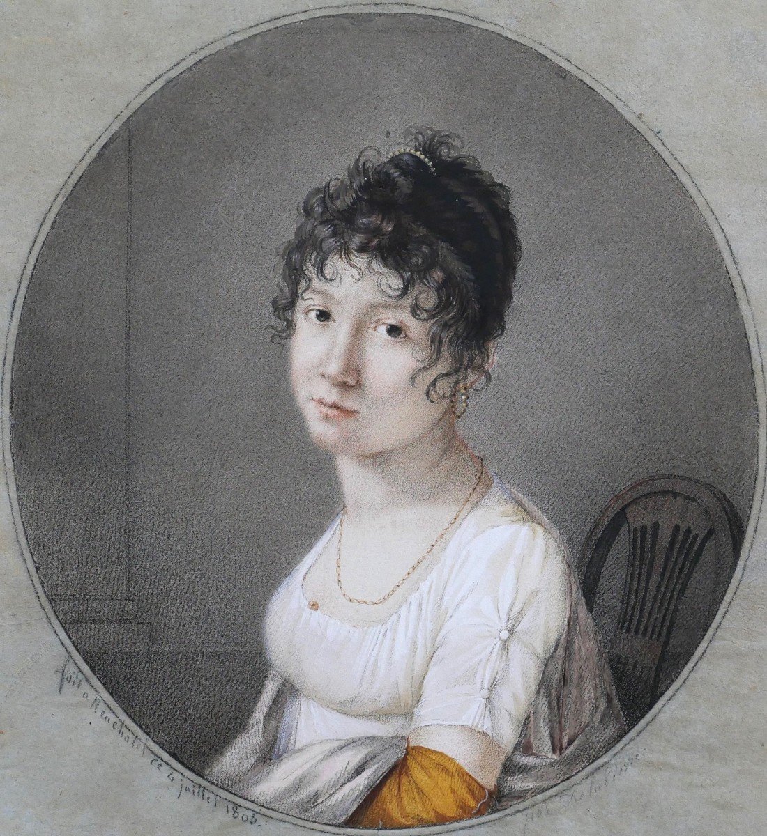 Gaspart-Isaac Delapierre 1780-1811 Portrait de femme, dessin, 1805