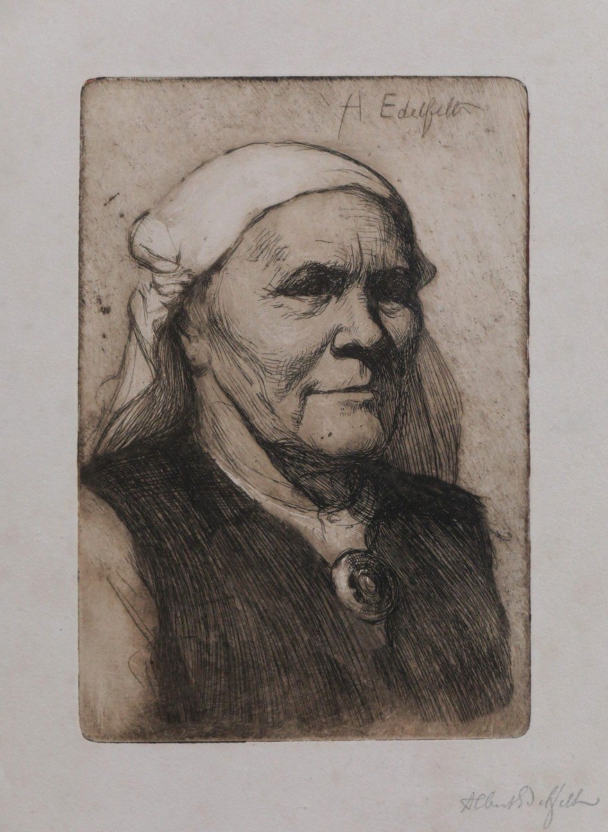 Albert EDELFELT 1854-1905 Portrait de femme de Ruokolahti (elli jäppinen), gravure