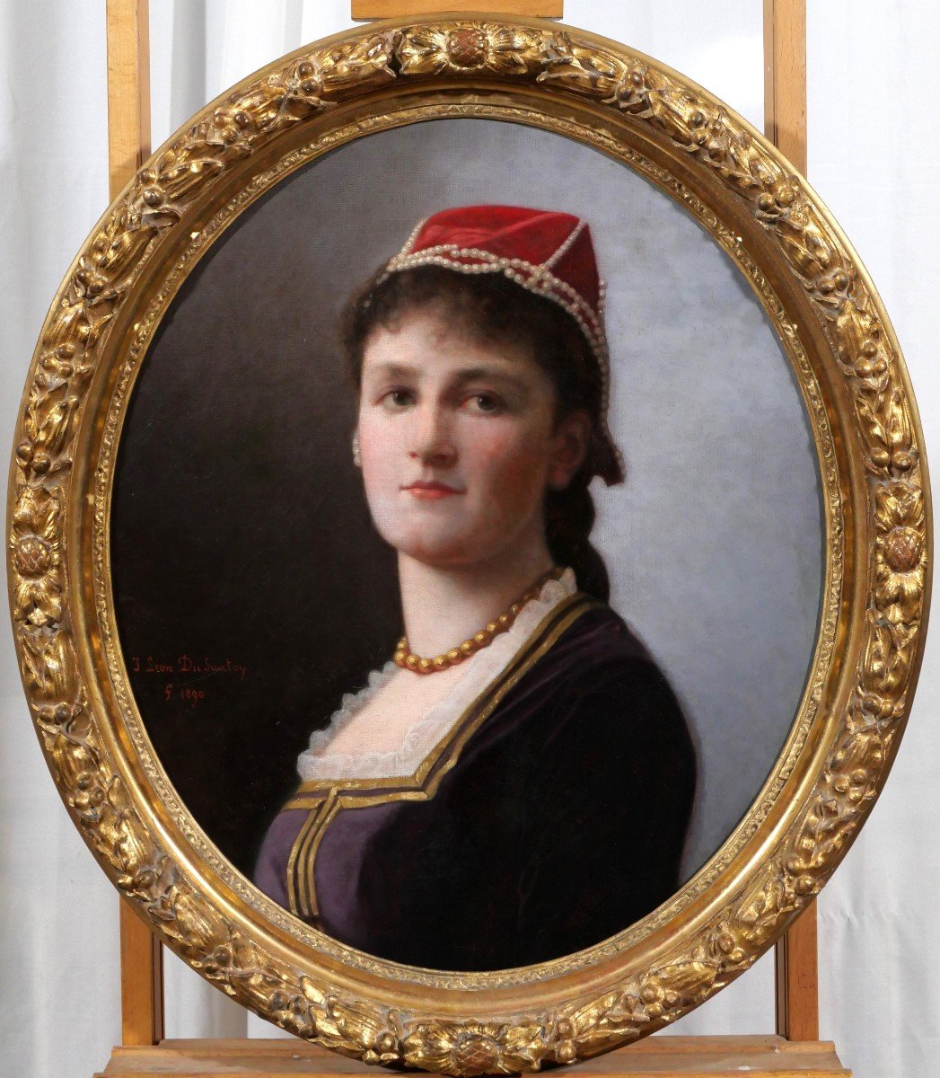 Jacques-léon Dusautoy 1817-1894 Portrait Of A Woman, Painting, 1890-photo-2
