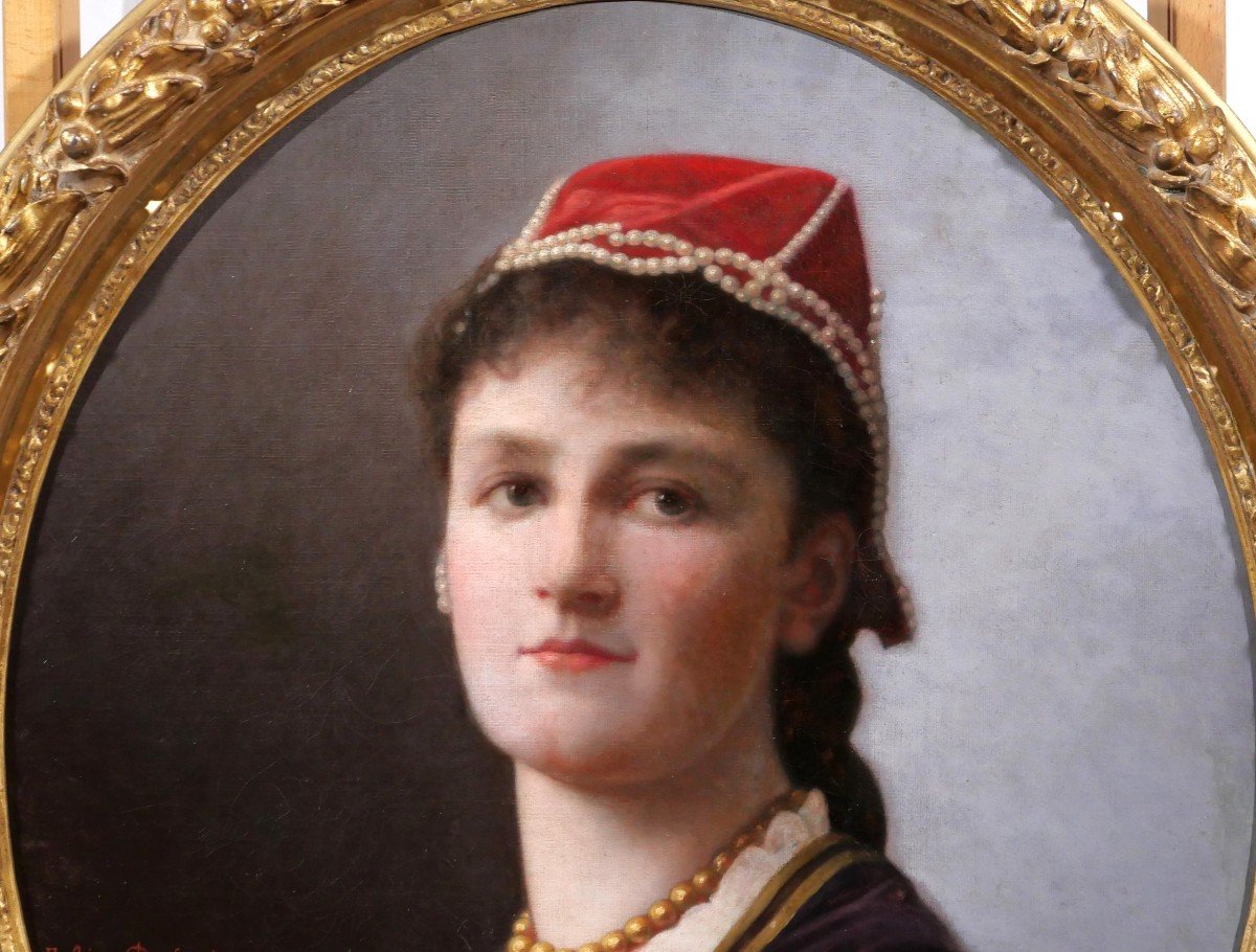Jacques-Léon DUSAUTOY 1817-1894 Portrait de femme, tableau, 1890-photo-3