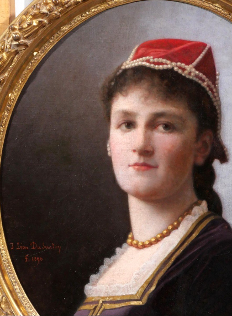 Jacques-léon Dusautoy 1817-1894 Portrait Of A Woman, Painting, 1890-photo-1