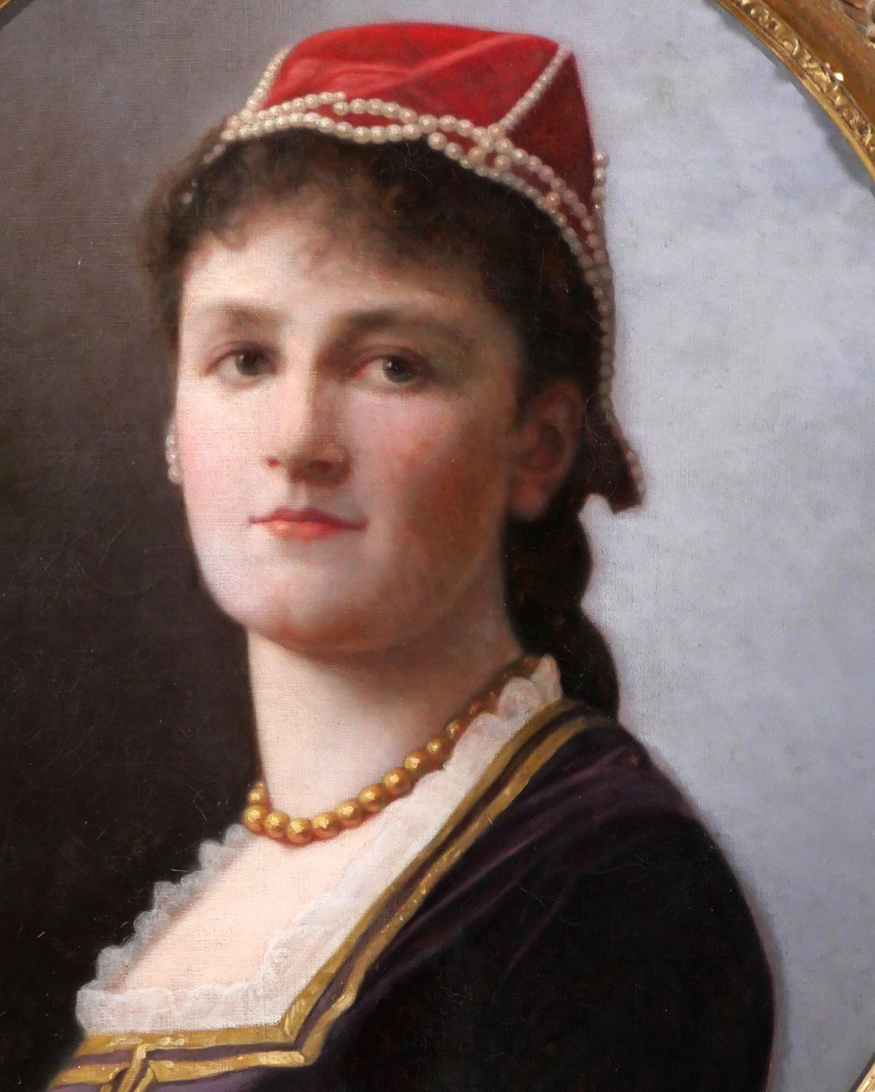 Jacques-léon Dusautoy 1817-1894 Portrait Of A Woman, Painting, 1890-photo-2