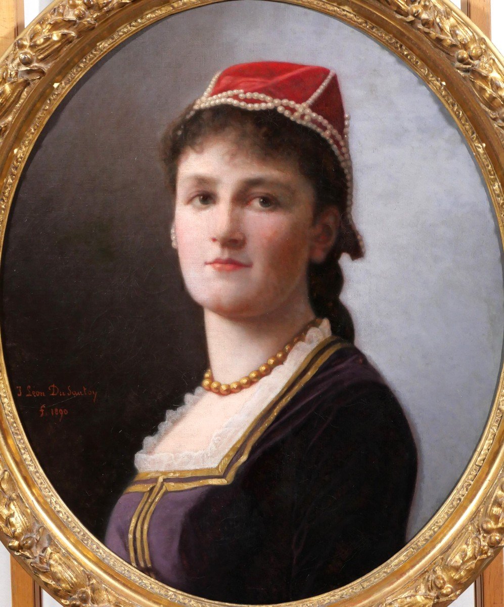 Jacques-Léon DUSAUTOY 1817-1894 Portrait de femme, tableau, 1890