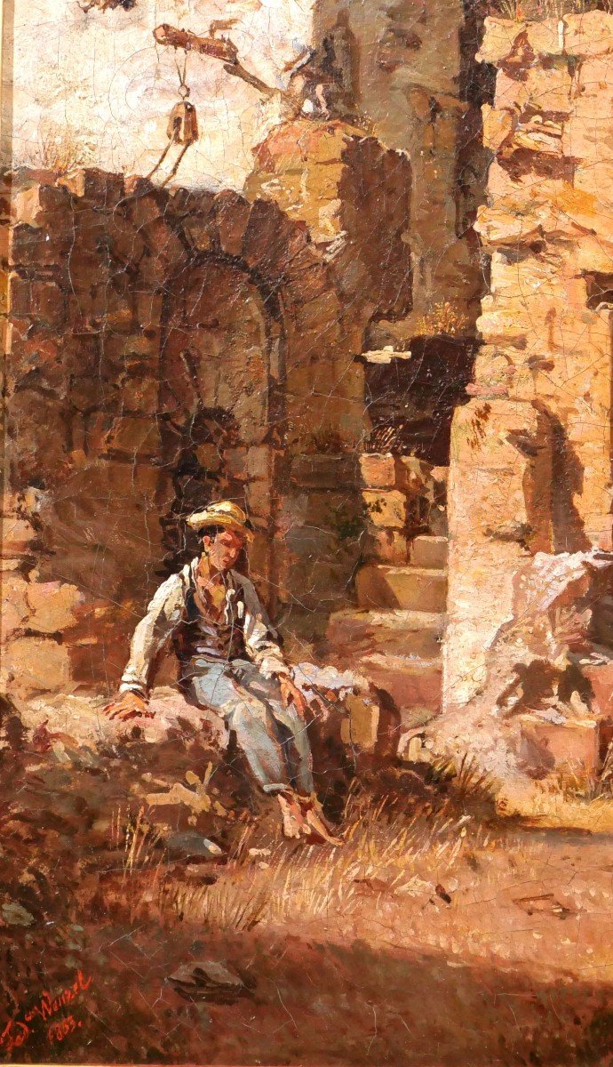Federico WENZEL, Italie, jeune homme dans les ruines, tableau, 1863-photo-4