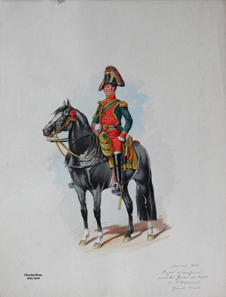 Charles Brun 1825-1908 Uniform Of The Emperor Napoleon's Bodyguards, Drawing, Horse-photo-3