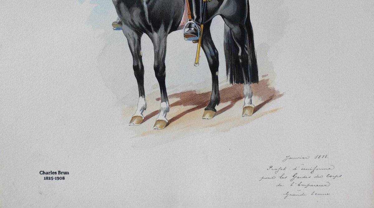 Charles Brun 1825-1908 Uniform Of The Emperor Napoleon's Bodyguards, Drawing, Horse-photo-4