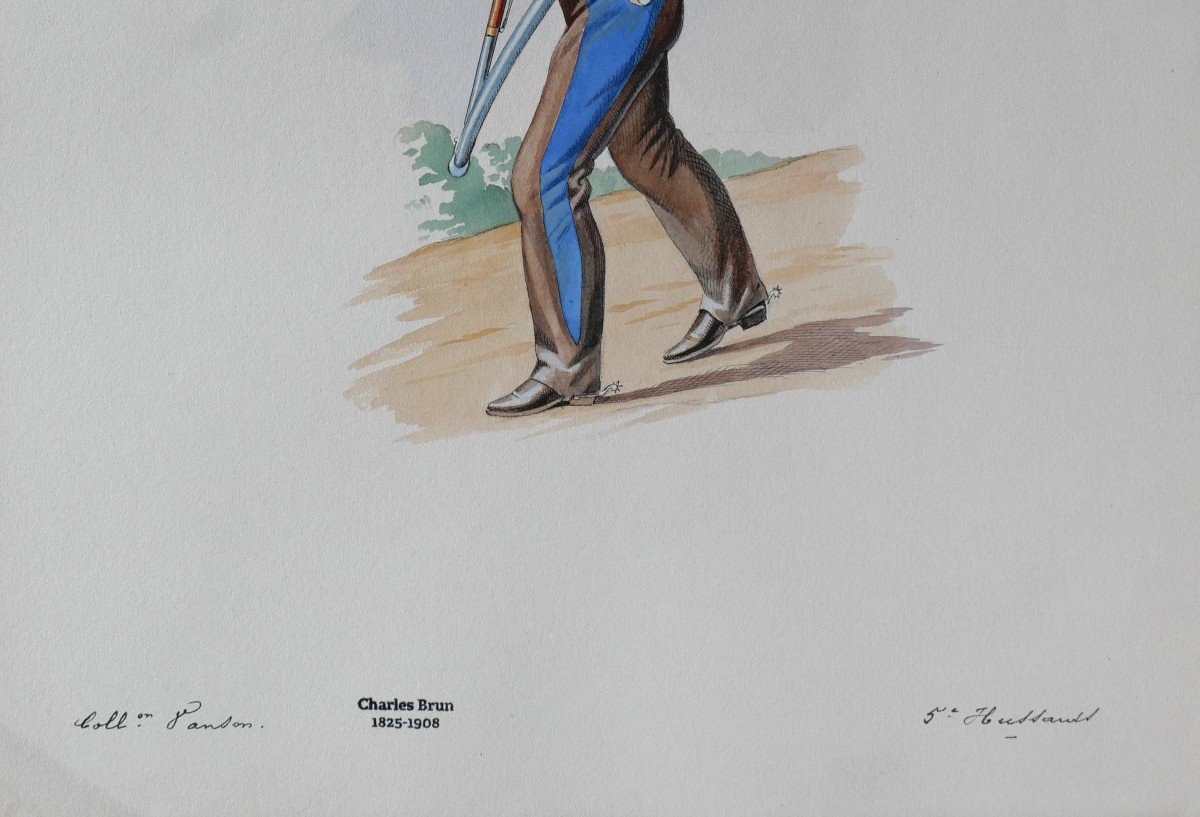 Charles Brun 1825-1908 Soldier In Uniform Of The 5th Hussars, Drawing, Napoleon, Empire-photo-4