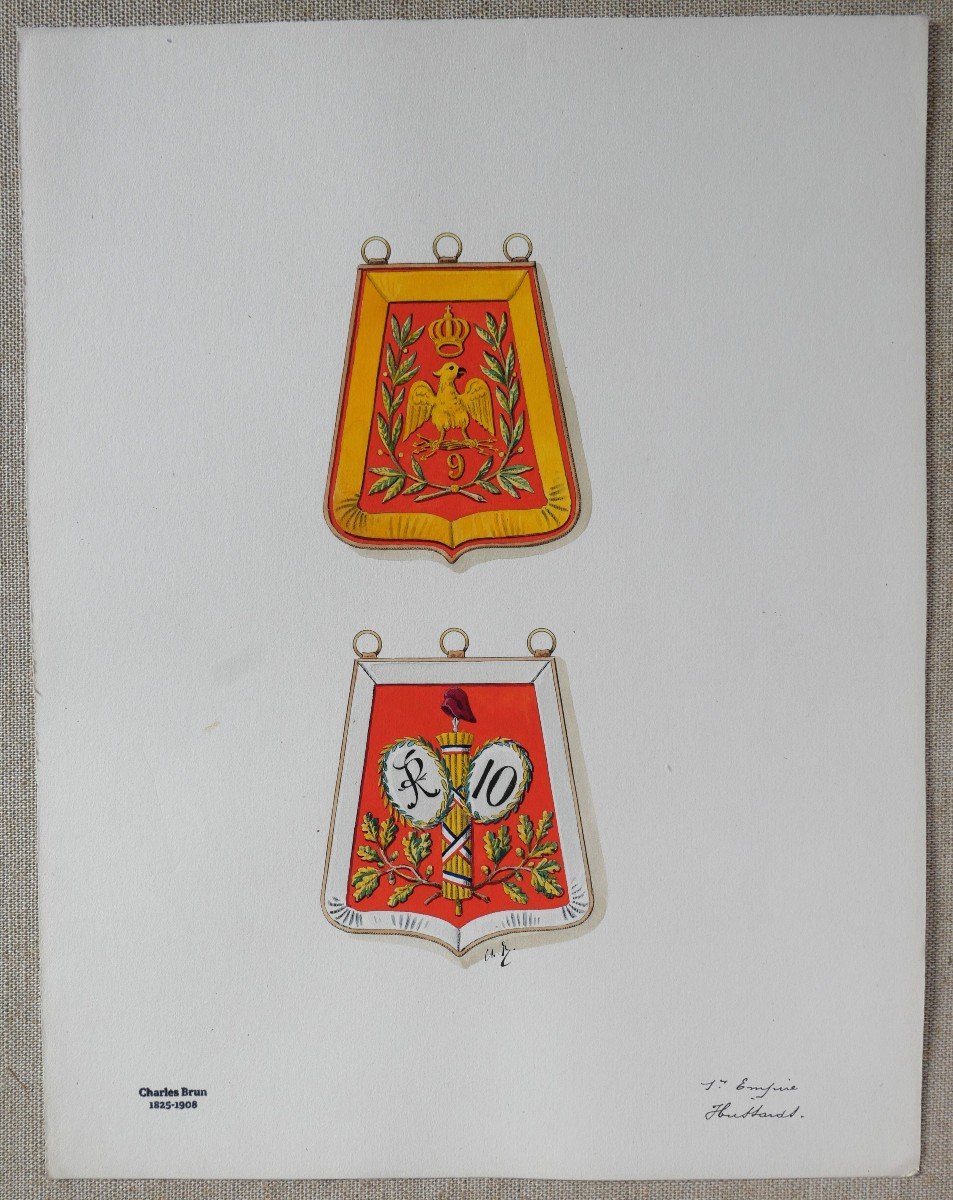 Charles BRUN 1825-1908 Sabretache de Hussards du 1er Empire, dessin, Napoléon-photo-2