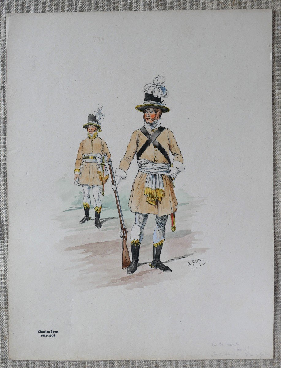 Charles Brun 1825-1908 Uniform Of The Honor Guard, Year XI, Aix, Drawing, Napoleon, Empire-photo-2