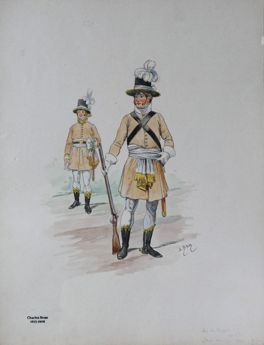 Charles Brun 1825-1908 Uniform Of The Honor Guard, Year XI, Aix, Drawing, Napoleon, Empire-photo-3