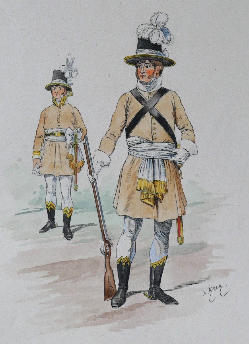 Charles Brun 1825-1908 Uniform Of The Honor Guard, Year XI, Aix, Drawing, Napoleon, Empire