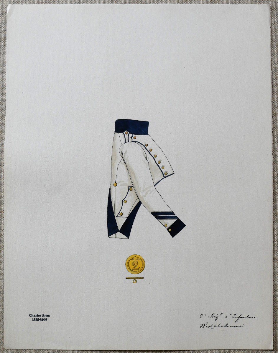 Charles BRUN 1825-1908 Uniforme de l'Infanterie de Westphalie, dessin, Napoléon, Empire-photo-2