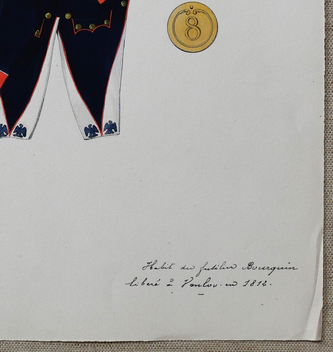 Charles BRUN 1825-1908 Uniforme de fusilier 1812, dessin, Napoléon, Empire-photo-1