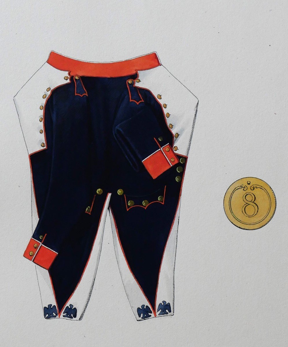 Charles BRUN 1825-1908 Uniforme de fusilier 1812, dessin, Napoléon, Empire