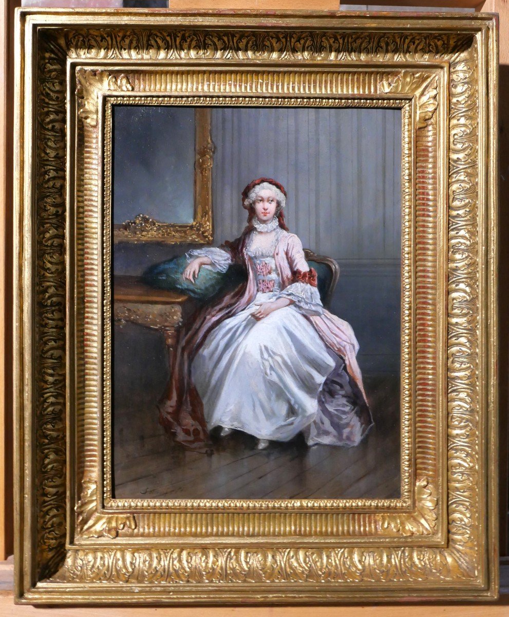 Léonard SAURFELT 1840-c. 1890 Portrait de femme, tableau, vers 1870-photo-2