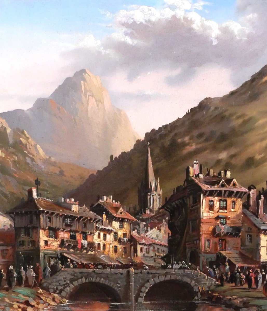 Jules BAHIEU 1847-1916 Paysage de montagne à la rivière, tableau, vers 1875-photo-3