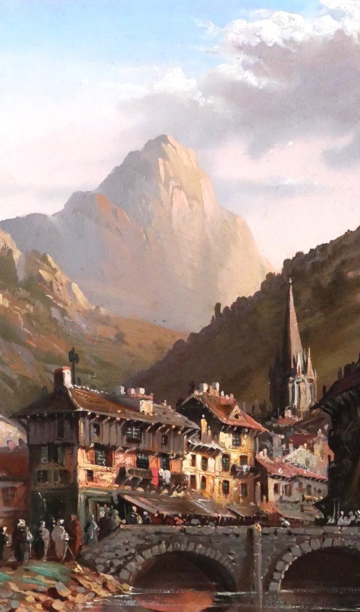 Jules BAHIEU 1847-1916 Paysage de montagne à la rivière, tableau, vers 1875-photo-1