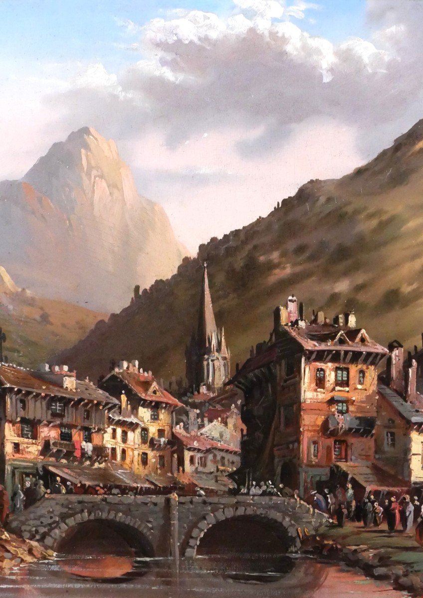 Jules BAHIEU 1847-1916 Paysage de montagne à la rivière, tableau, vers 1875-photo-2