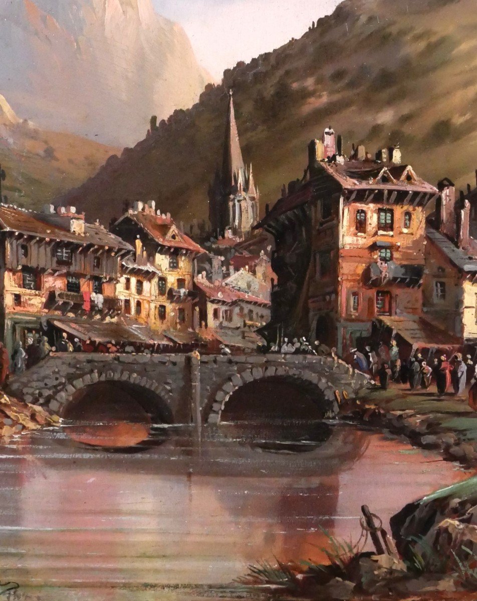 Jules BAHIEU 1847-1916 Paysage de montagne à la rivière, tableau, vers 1875-photo-3