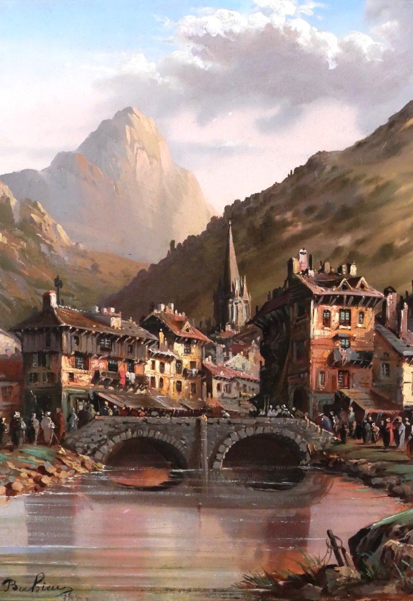 Jules BAHIEU 1847-1916 Paysage de montagne à la rivière, tableau, vers 1875