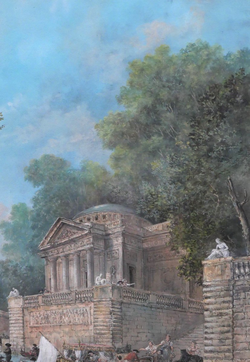 French School Circa 1780-90 Animated Landscape, Drawing, Monogram-photo-2