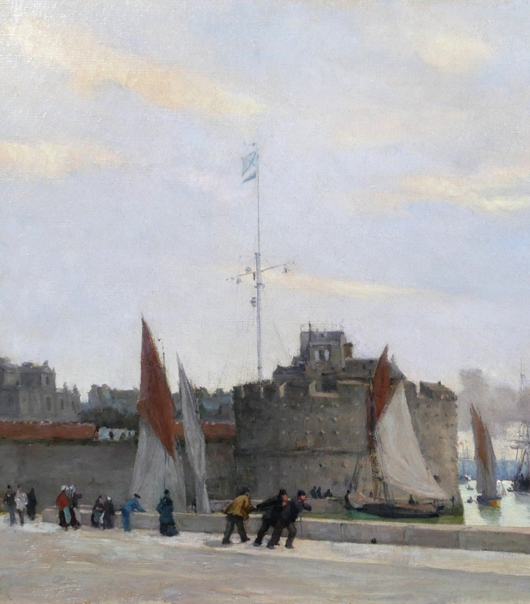 Albert Fleury 1848-1924 Le Havre Harbour, Painting, 1883-photo-3