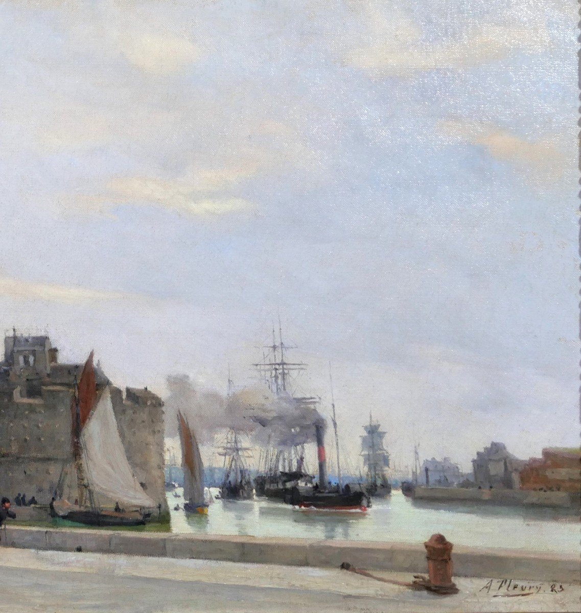 Albert Fleury 1848-1924 Le Havre Harbour, Painting, 1883-photo-4