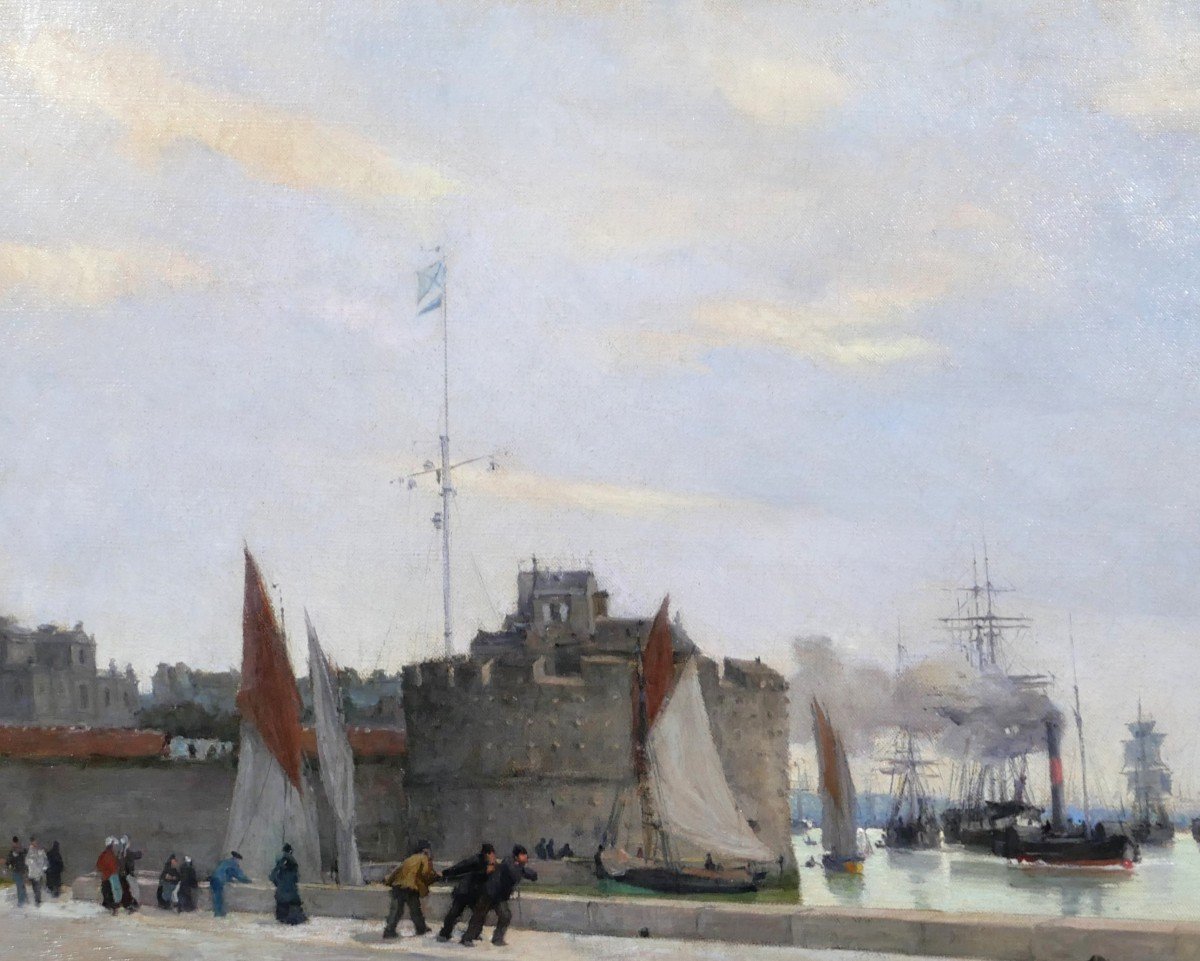 Albert Fleury 1848-1924 Le Havre Harbour, Painting, 1883-photo-1