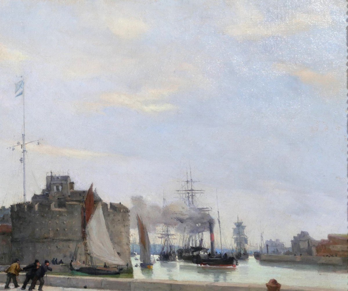 Albert Fleury 1848-1924 Le Havre Harbour, Painting, 1883-photo-2