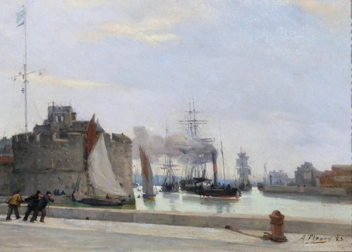 Albert Fleury 1848-1924 Le Havre Harbour, Painting, 1883-photo-3