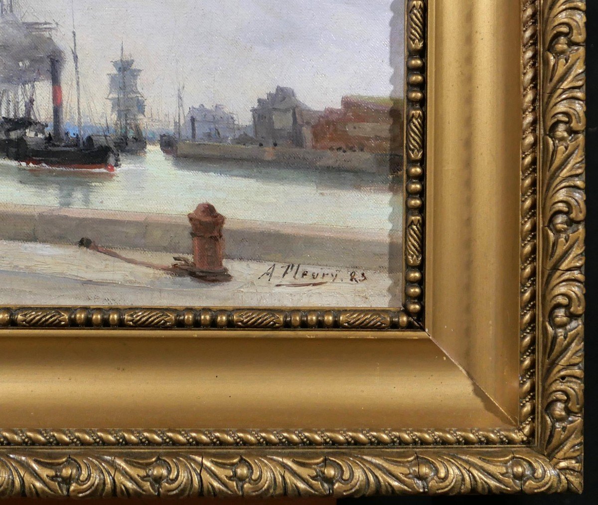 Albert Fleury 1848-1924 Le Havre Harbour, Painting, 1883-photo-5