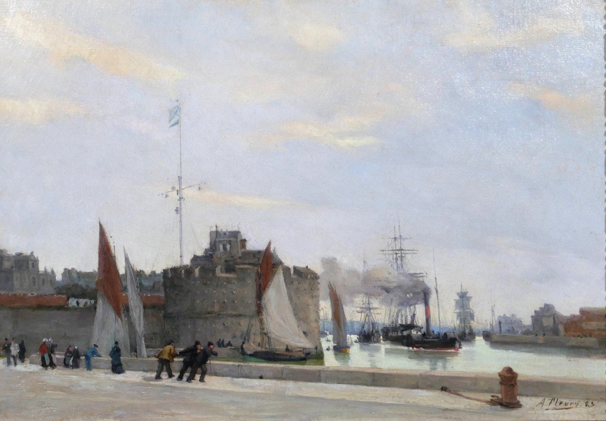 Albert FLEURY 1848-1924 Le port du Havre, tableau, 1883