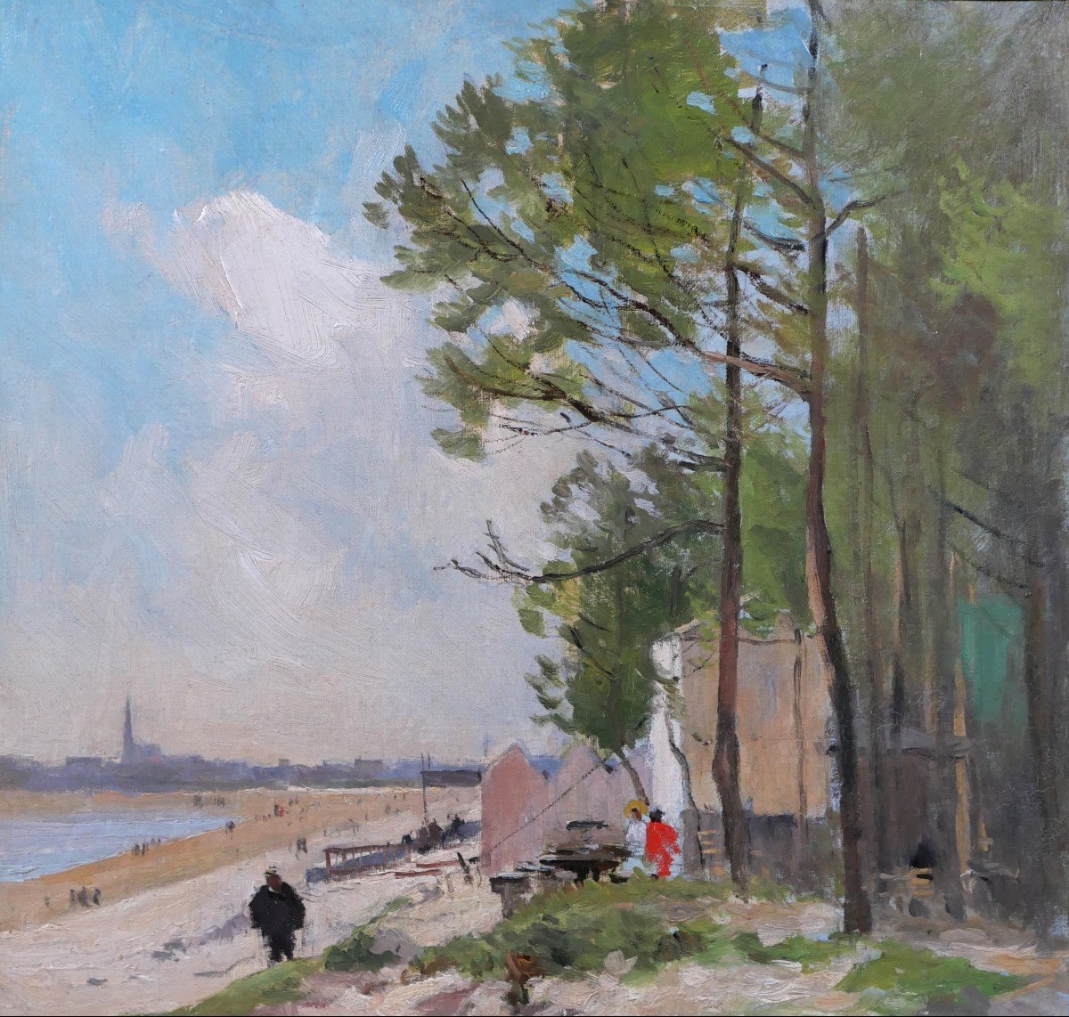 Pierre Vauthier 1845-1916 Lively Beach Landscape, Painting, Circa 1890-95-photo-3