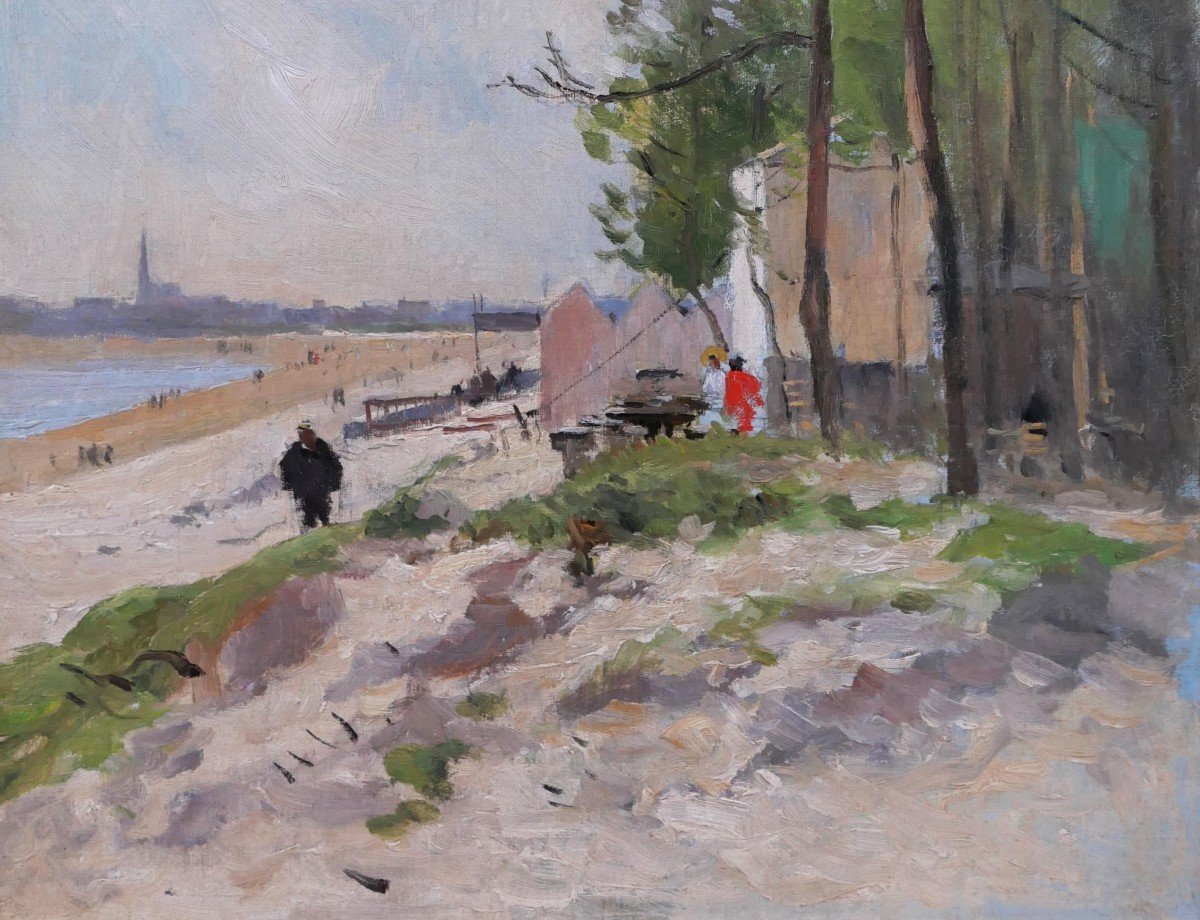 Pierre Vauthier 1845-1916 Lively Beach Landscape, Painting, Circa 1890-95-photo-4