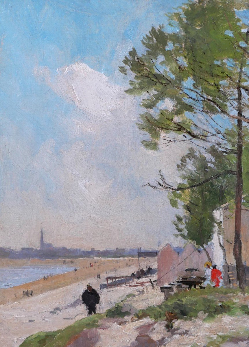 Pierre Vauthier 1845-1916 Lively Beach Landscape, Painting, Circa 1890-95-photo-1