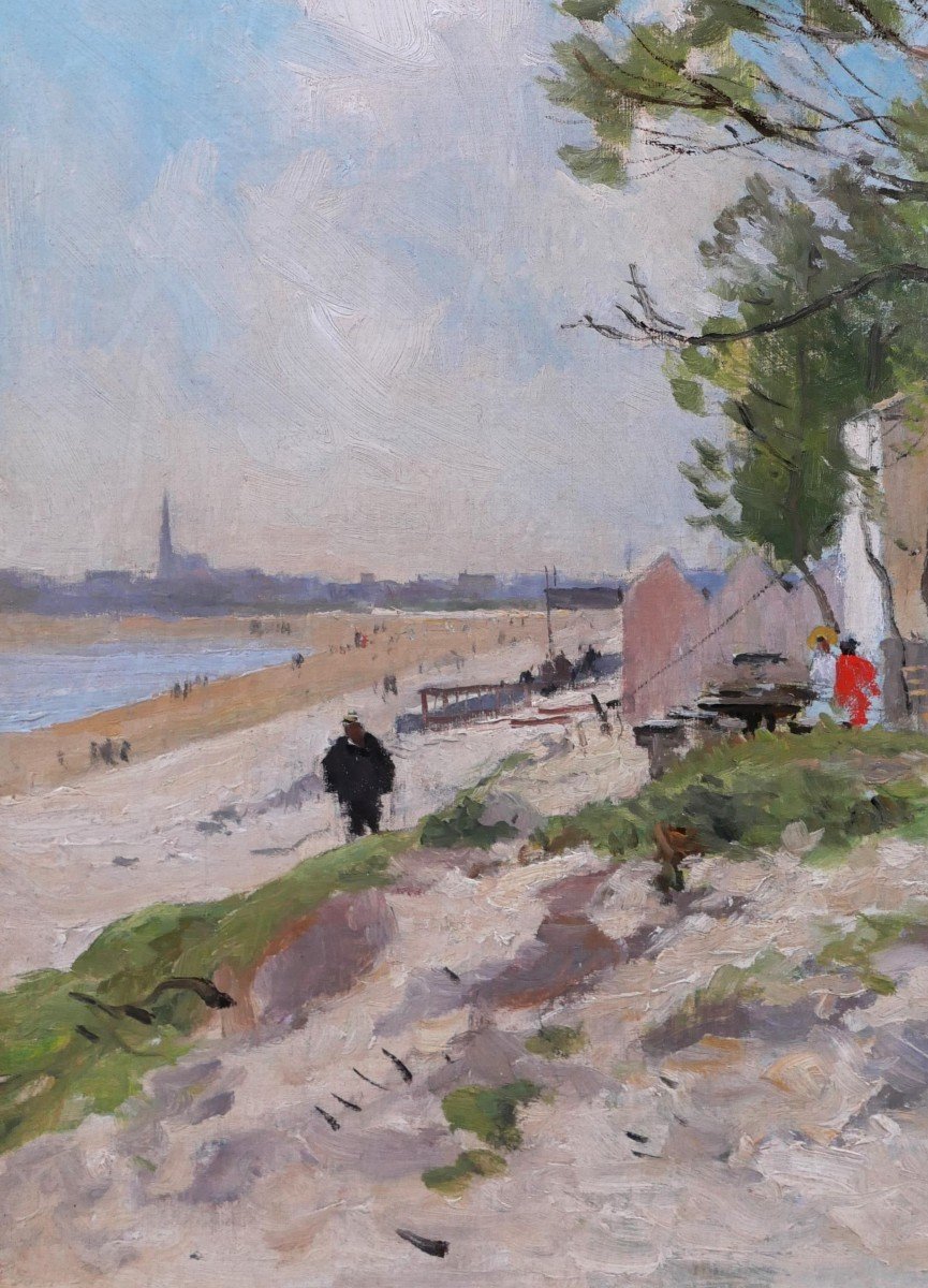 Pierre Vauthier 1845-1916 Lively Beach Landscape, Painting, Circa 1890-95-photo-4